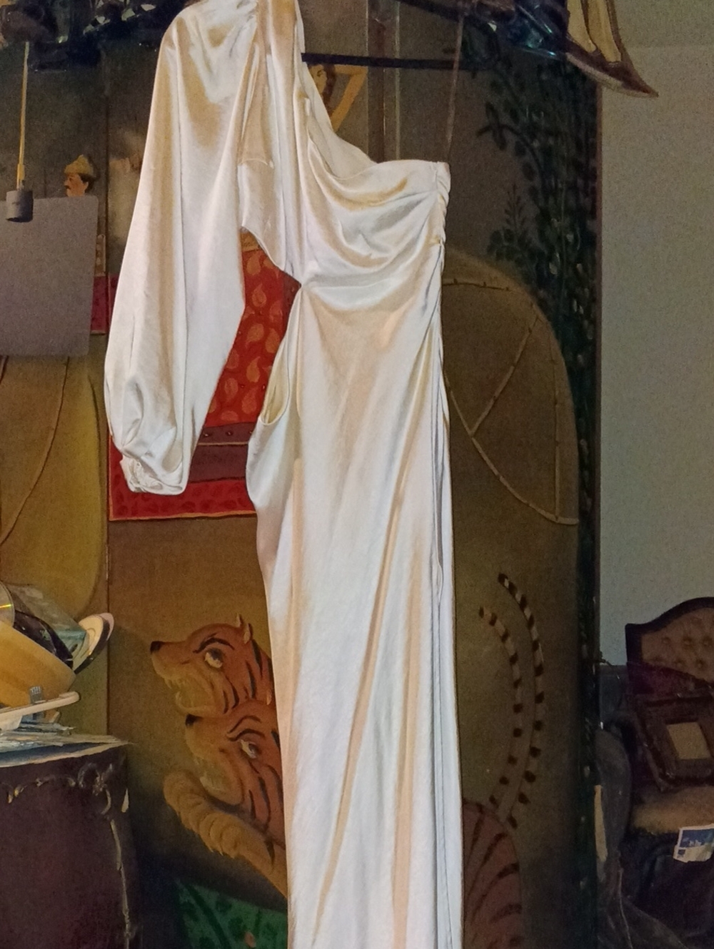 Showpo White Satin One-Shoulder Gown